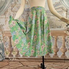 Vintage 1960's Skirt Midi Skirt Green Pink Blue Floral Retro