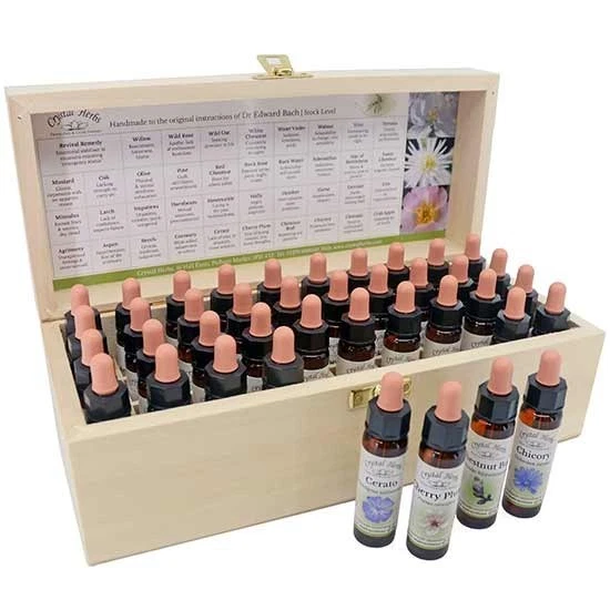Completo Set De 10ml Flores Bach Remedios Por Crystal Herbs - En Caja Madera