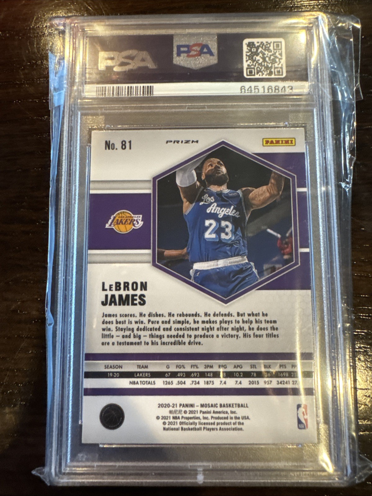 2020-21 Panini Mosaic LeBron James #81 Genesis PSA9 view 5