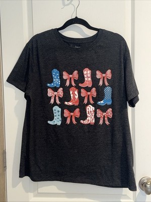 WOMENS TEE SHIRT-FREE KISSES-WESTERN BOOTS & BOWS COTTON SIZE 1X