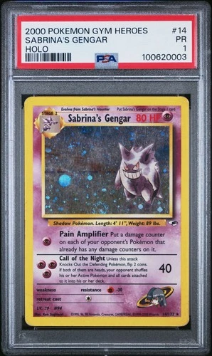 PSA 1 Sabrina's Gengar 14/132 Gym Heroes Holo Pokemon Slab