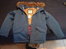 Abercrombie Kids Boys Blue Hooded Parka Jacket Fur Trim Full Zip Lined 11/12