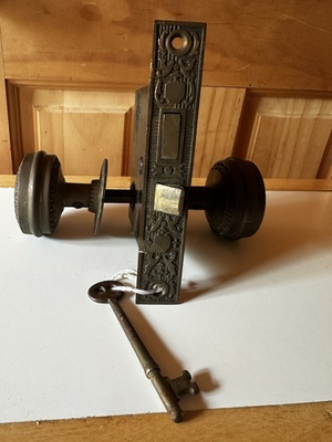 #ad F. C. Linde Passage Victorian Brass Door Knob Orig Skeleton Key Lock 1880’s L@@K $175.00