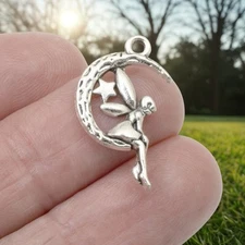 Silver Fairy Moon Charms, 20-Pack for Whimsical Fairytale Jewelry Making