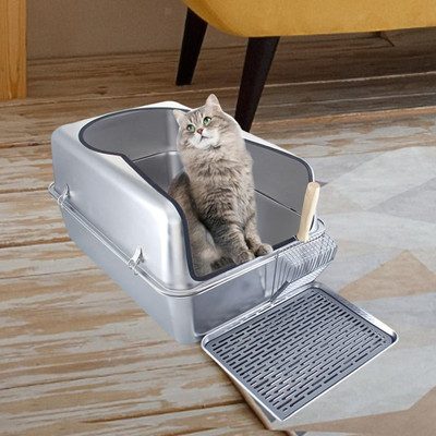 Stainless Steel Litter Box Kitty Litter Pan Pet Supplies Portable Easy - Main Image