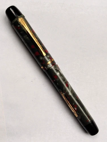 Vtg 40s Lever Fill Fountain Pen Marbelized Red Green Black Grey Gold Iridium Nib - product listing photo