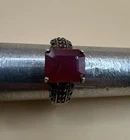 Vintage 925 Sterling Silver Ruby Red Stone Ring /Size 8