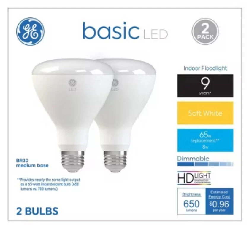 GE 2pk 65W Basic BR30 LED Indoor Floodlight Bulbs Soft White - Image 2 of 4