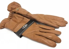  UGG Women's Tech Ruched Gloves Chestnut Multi Leather Cashmere Touch U1958