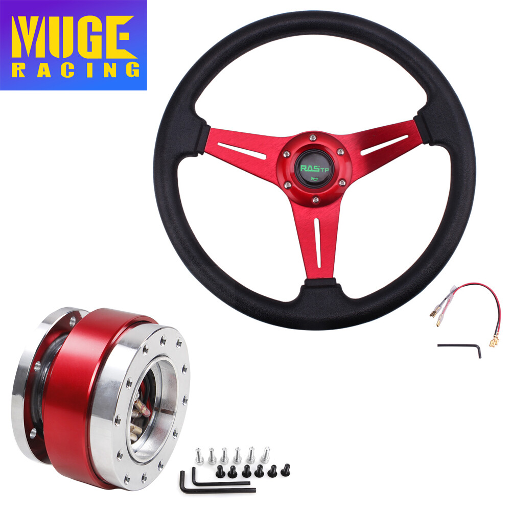 Red Ball Quick Release Adapter + 350mm Drifting Deep Dish Racing Steering Wheel