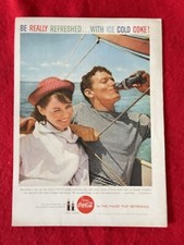 Vintage 1959 Print Ad Coca Cola Couple On Sailboat Glass Bottle Advertisement