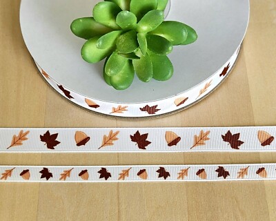 3/8 & 5/8'' (1 YD) Fall Grosgrain Ribbon Acorns Thanksgiving Fall Leaves