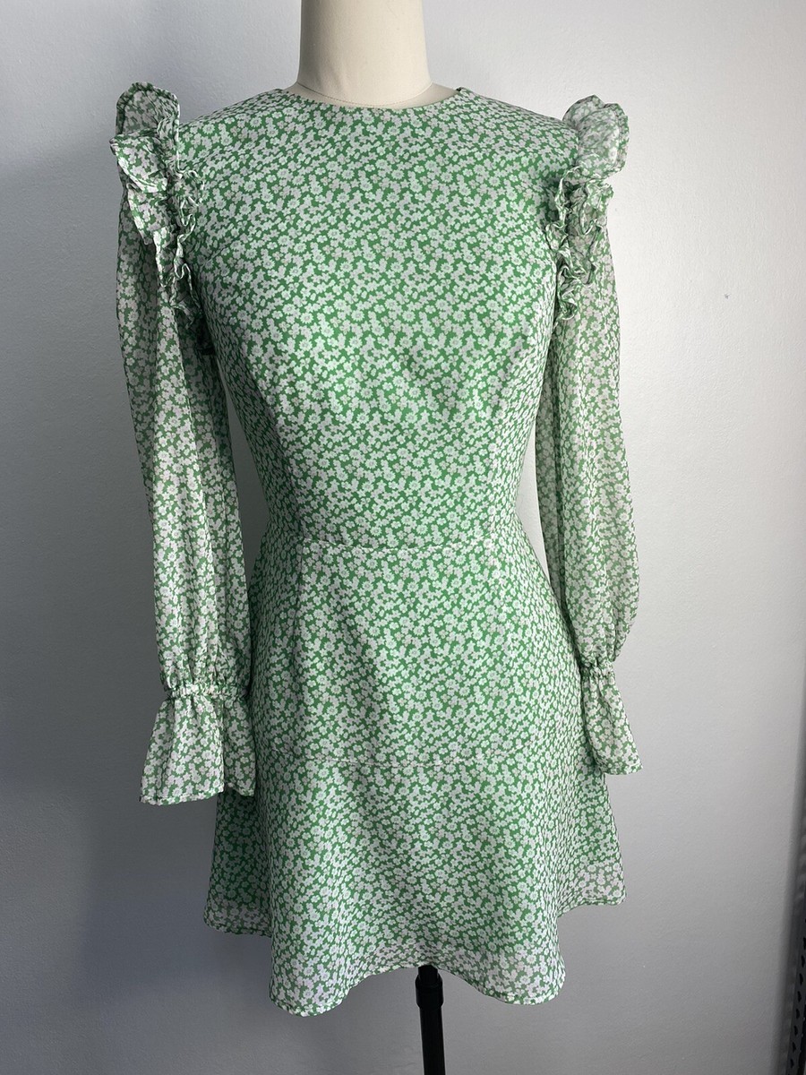 Finders Keepers Sz S AU 8 Green Longsleeve Bloom mini dress Ditsy Floral  Ruffle | eBay UK