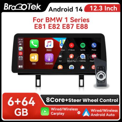 12.3'' Android 14 Car Stereo FOR BMW Series 1 E81 E82 E87 E88 Wireless Carplay