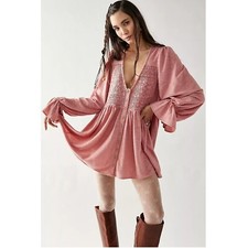 Free People Don't Call Me Baby Thermal Tunic Dress Buttondown Oversized S 266038