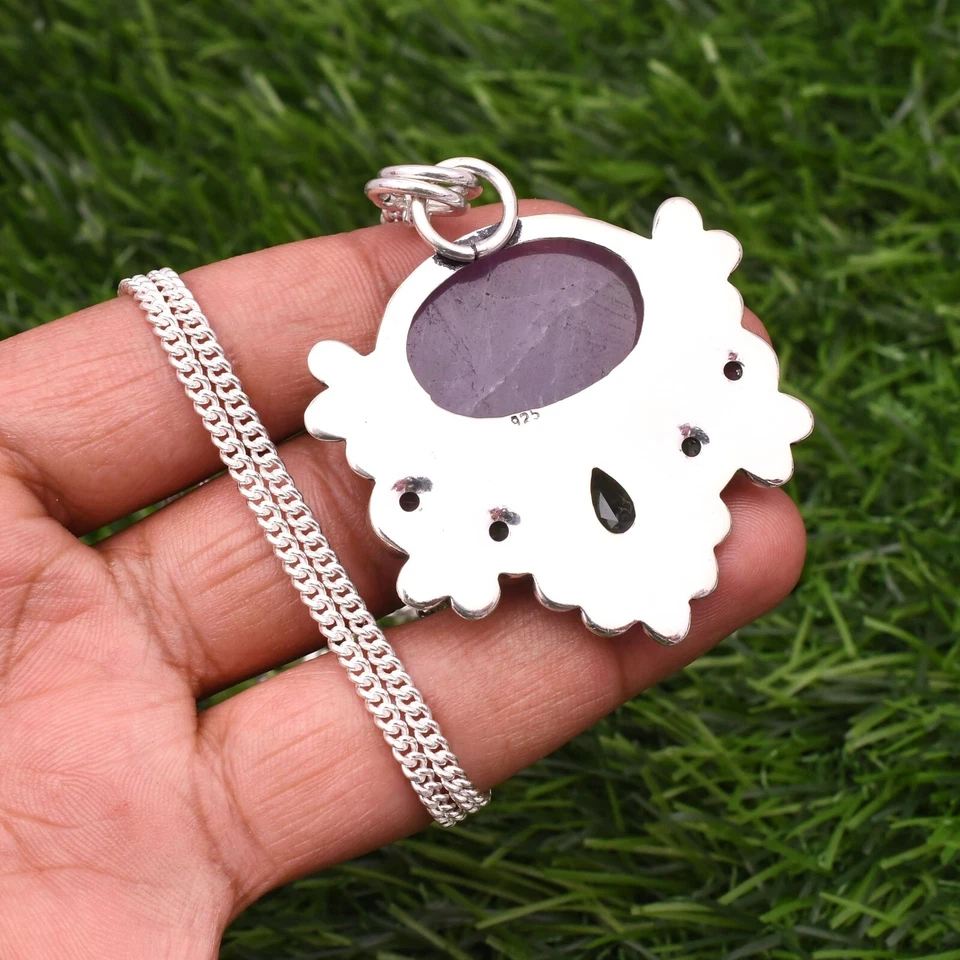 Ciondolo ametista in argento sterling 925 con pietre preziose fatte a mano 2,15" - Immagine 4 di 4