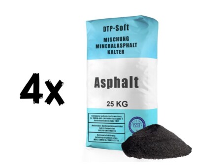 4 x 25kg Kaltasphalt 0-8 mm Reparaturasphalt Asphalt Kaltmischgut 100kg TOP