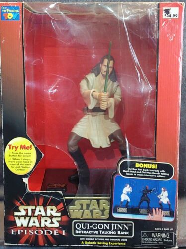 Vtg Star Wars Episode 1 Qui-Gon Jinn Interactive Talking Bank - New In Box