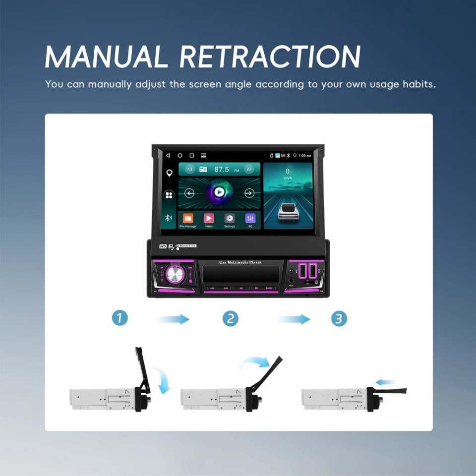 4+64G 1DIN 7 Zoll Flip Out Autoradio Android 15.0 Carplay GPS WIFI FM BT RDS DSP - Bild 4 von 4