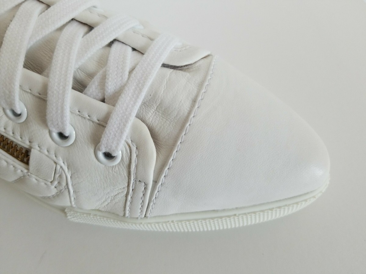 MIU MIU HIGH TOP WHITE QUILTED GOLD LOGO ZIPPER SNEAKERS 38.5 39 I