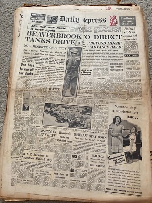Daily Express Newspaper 1941 June 30th Tobruk Minsk ORIGINAL
