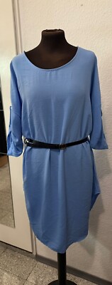 Italy Kleid Tunika Hängerchen Gürtel  hellblau oversize 34,36,38,40,42,44,K1 