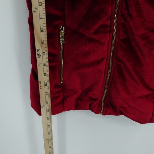 Marc New York Vest Sz XS Red Velvet Y2K Puffer Faux Fur Hood Full Zip Mob Wife - Picture 5 of 10