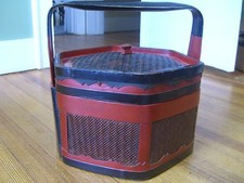 Antique ASIAN CHINESE Hexagon WEDDING  BASKET, LACQUER RED