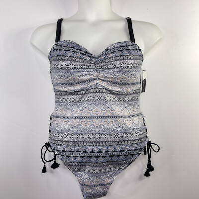 Ambrielle Curve Geo Linear Women's One Piece Swimsuit Size 1X Silver Purple NWT