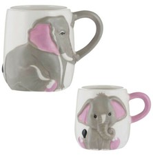 Image of Price & Kensington Porcelain Elephant Design Mugs For Hot Drinks Set of 2 Piece