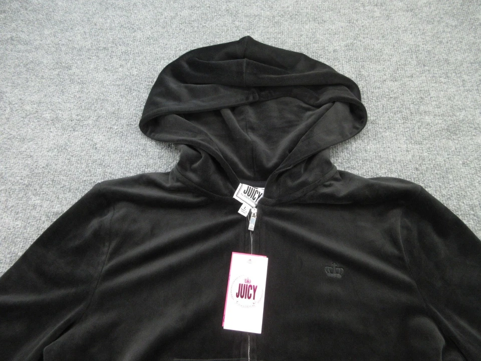Suéter Juicy Couture para Mujer Grande Negro Terciopelo Cremallera Completa Sudadera con Capucha Pullover L NUEVO Foto 4 de 4