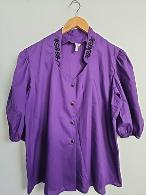 Malco Modes Square Dance lila besticktes Blusentop Größe XL