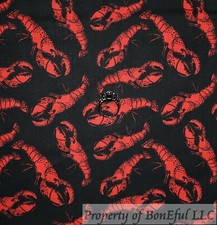 BonEful Fabric FQ Cotton Quilt Black Red Lobster Sea*food Ocean Boy Girl Unisex