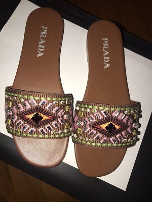 【PRADA】最新作★フラット ベルベット LOGO SLIDES PRADA プラダ スライドサンダル トライアングルロゴ 黒