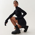 Bodycon Knit Turtleneck Sweater Dress Stretchable Slim Fit Drawstring Ruched