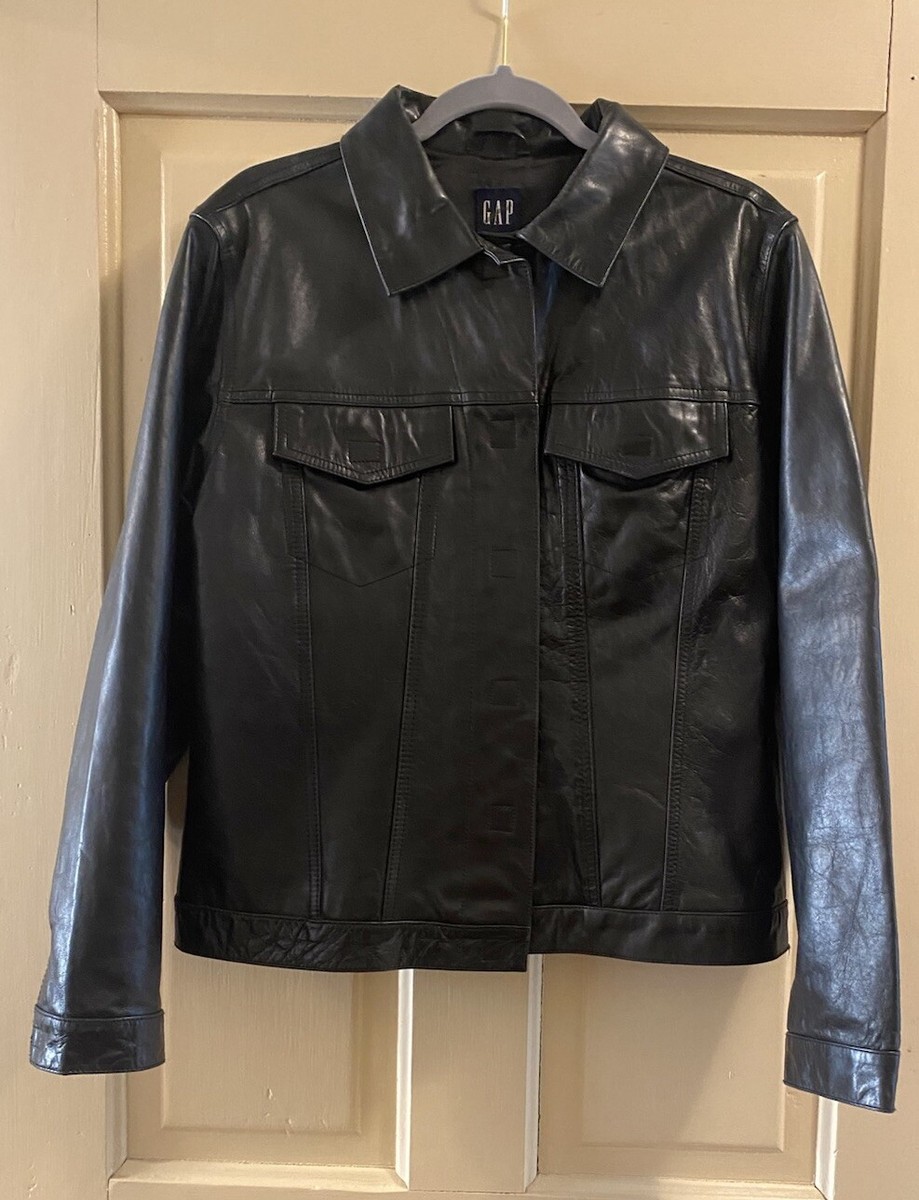 GAP Leather Black Lined Motorcycle Biker Jacket 90s Vintage | eBay