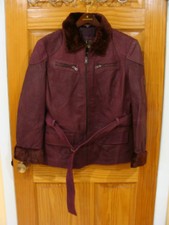 Royal Leather Garments Burgundy Women's Leather Jacket Belted Size L Large