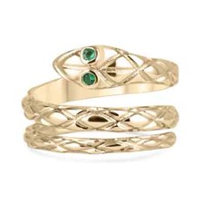 0.05tcw Natural Emerald Eyed Snake Wrap-Around Texture Scale Serpent Ring 14K