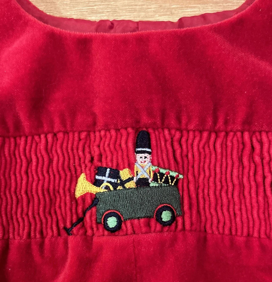 Talbots Niños Terciopelo Vacaciones Una Pieza Niños 18mos Rojo Navidad Calado De Colección Foto 3 de 4