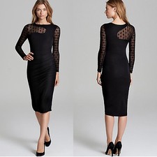 Allen Schwartz Black Draped Midi Cocktail Dress M New