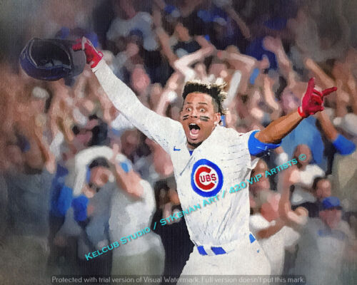 Christopher Morel Chicago Cubs Walk-Off HR 8/16/2023 Oil Style Art Print Opts - Picture 1 of 4