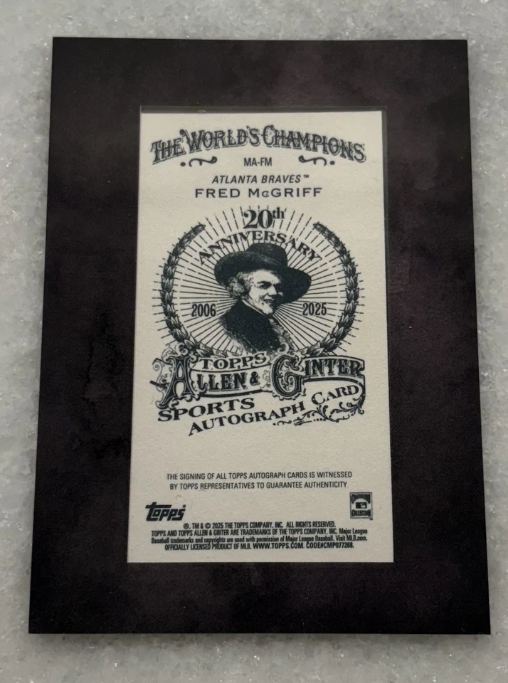 Fred McGriff 2025 Topps Allen & Ginter Mini Black Framed Auto /25 #MA-FM- Braves - Image 2 of 2