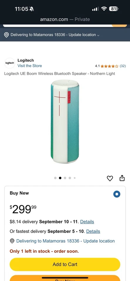 Altavoz inalámbrico Bluetooth Logitech UE Boom - Northern Light Foto 4 de 4