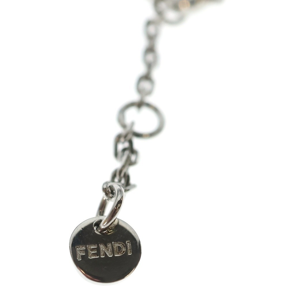 Fendi FF Logo Silver Tone Pendant Necklace 22.4in 57cm w Box image 5