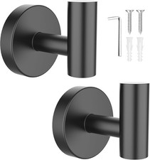 Towel Hooks for Bathrooms 2 Packs Matte Black Bathroom Towel Hook Wall Mounted 3