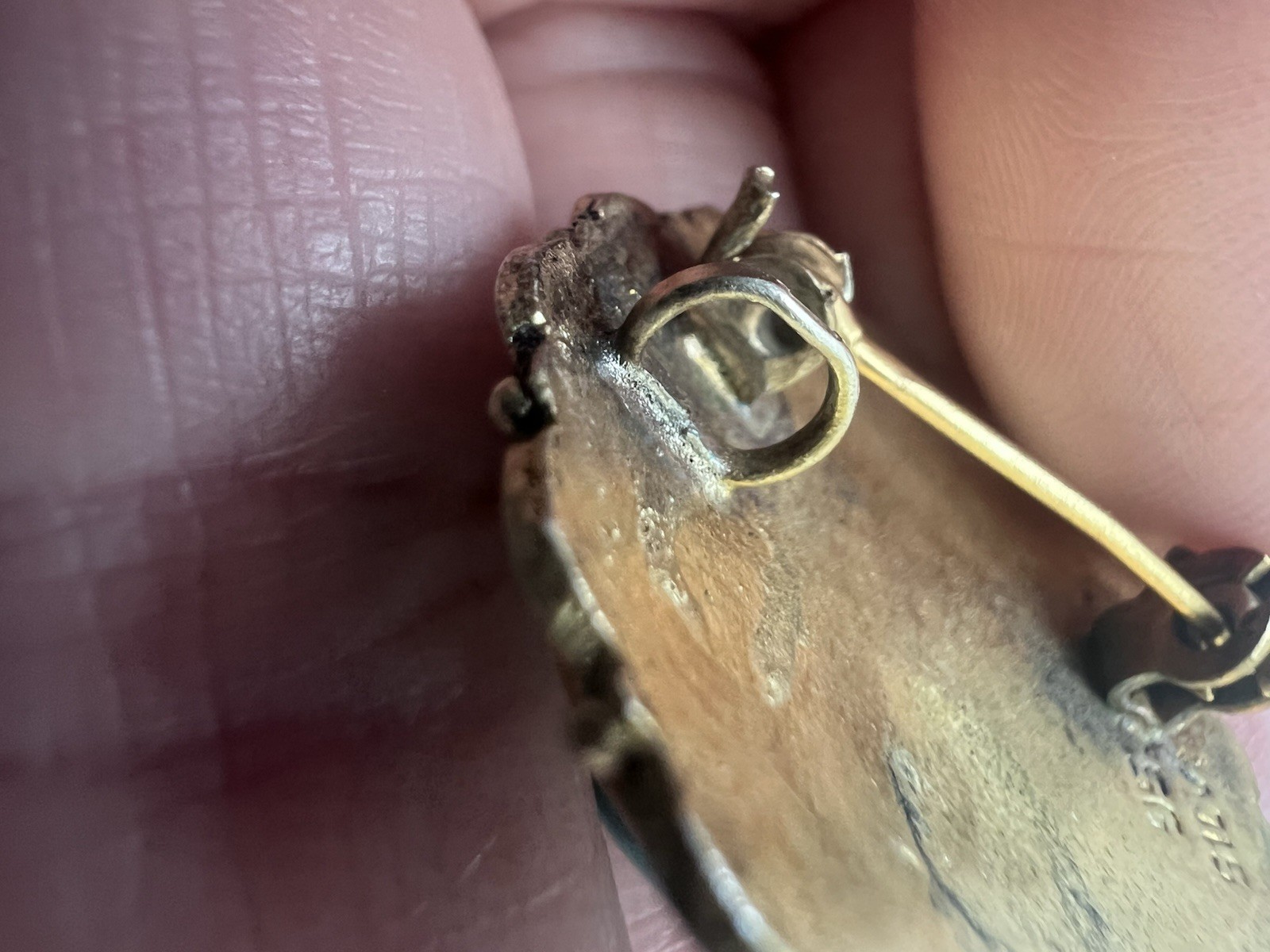 Israel Eilat Stone ? Pearl 950 Sterling Silver Brooch Pin Pendant Gilt? Read! C4