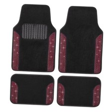 Diamond Bling Car Mats 4-Piece Set, Shiny Rhinestone Crystal Carpet Car Red