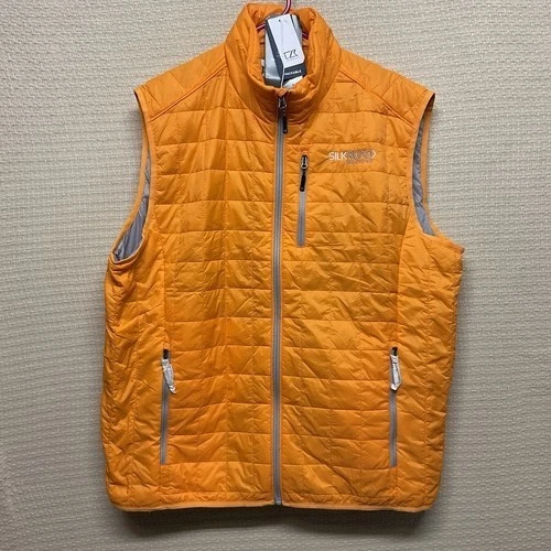 NWT Cutter & Buck Primaloft Puffer Quilted Vest Jacket Men XL Orange Logo Packab