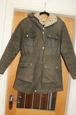 womens Barbour carribena olive wax jacket sherpa & hood  lined size 12