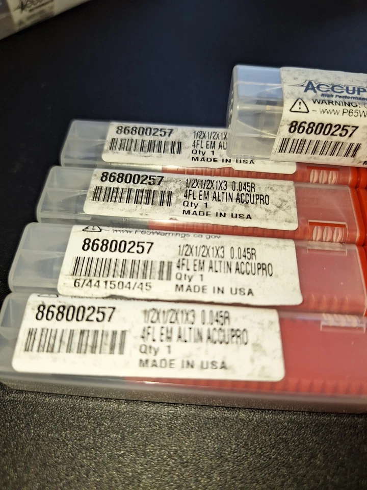 9 件装角半径端铣刀:1/2 英寸直径,1 英寸位置,0.0450 英寸半径,4 长笛,硬质合金 — 第 2/4 张图片